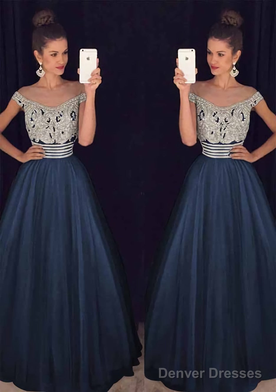 Tulle Long/Floor-Length A-Line/Princess Sleeveless Bateau Zipper Prom Dresses With Beaded Secondary image