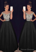 Tulle Long/Floor-Length A-Line/Princess Sleeveless Bateau Zipper Prom Dresses With Beaded