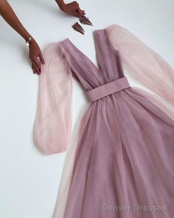 Tulle Long Formal Dress V Neck Prom Evening Gown Main image