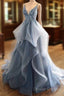 Tulle Long Prom Dress With Spaghetti Straps And Ruffled Floor Length Skirt