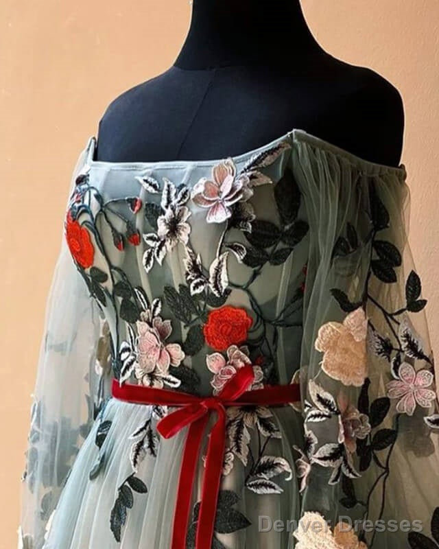 Tulle Off The Shoulder 3D Lace Dress With Split Secondary image