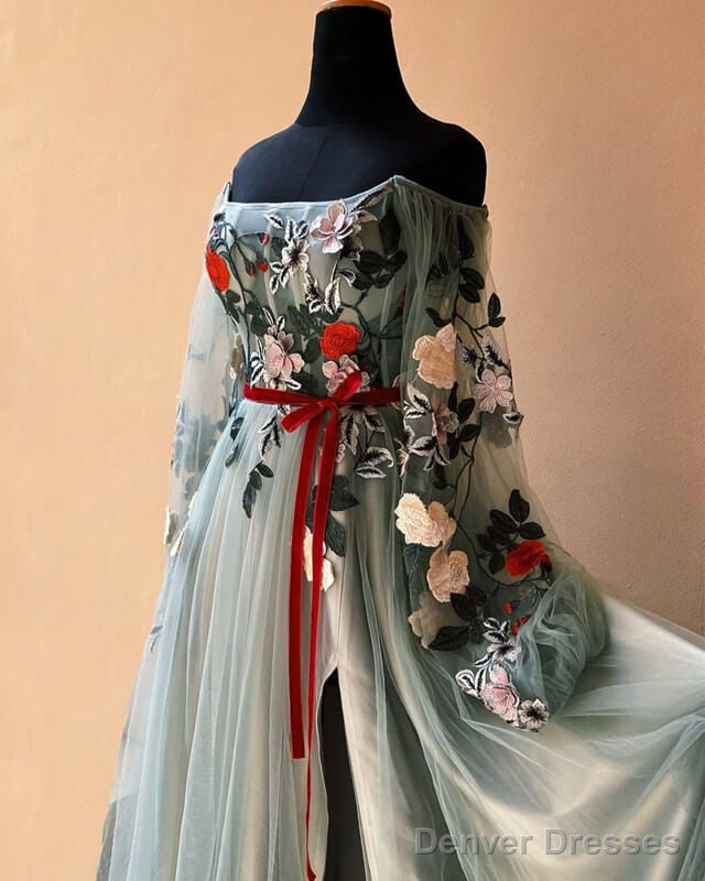 Tulle Off The Shoulder 3D Lace Dress With Split Main image