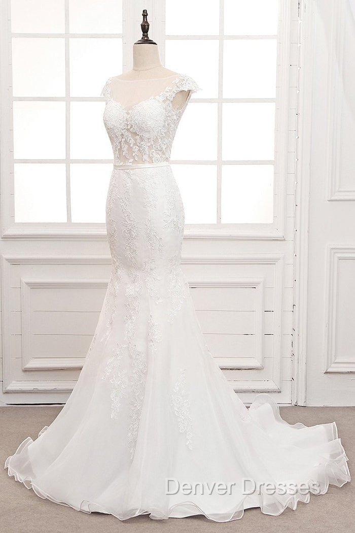 Tulle & Organza Bateau Mermaid Wedding Dress With Lace Appliques & Belt Secondary image