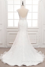Tulle & Organza Bateau Mermaid Wedding Dress With Lace Appliques & Belt