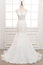 Tulle & Organza Bateau Mermaid Wedding Dress With Lace Appliques & Belt