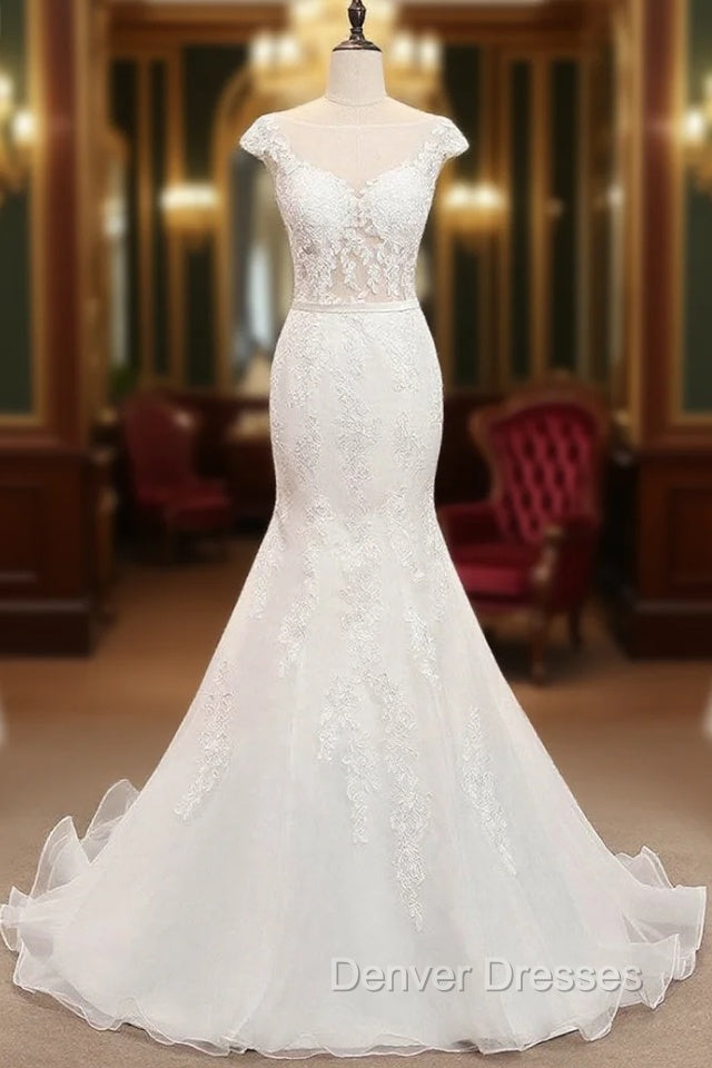 Tulle & Organza Bateau Mermaid Wedding Dress With Lace Appliques & Belt Main image