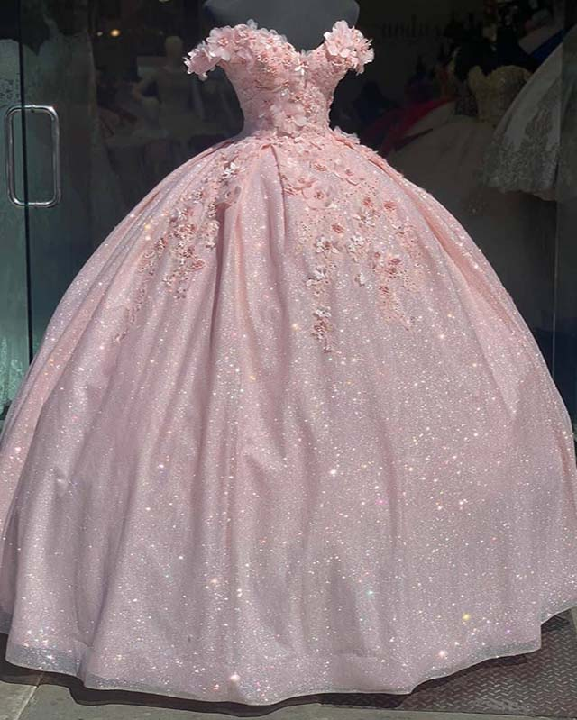 Tulle Princess Off Shoulder Long Formal Prom Dress, Long Strapless Pink Flower Appliqu¨¦S Evening Dress
