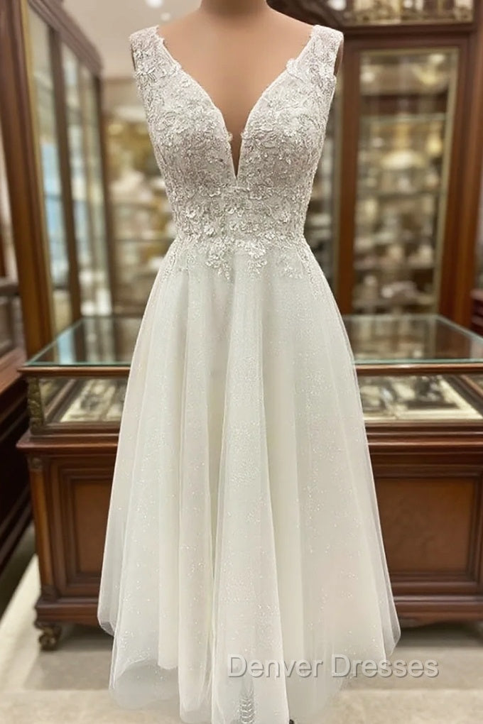 Tulle Prom Dress A-line Tea-Length With Appliqued Glitter Main image