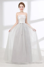 Tulle & Satin Strapless Neckline A-line Bridesmaid Dresses With Bowknot