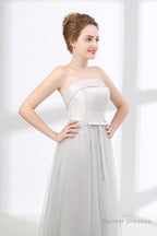 Tulle & Satin Strapless Neckline A-line Bridesmaid Dresses With Bowknot
