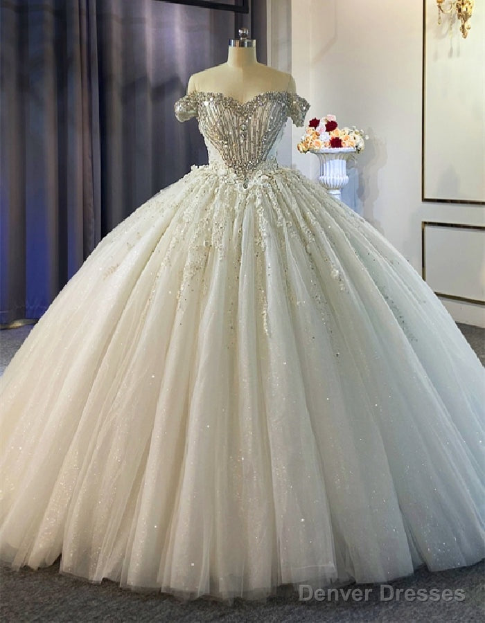 Tulle Sequins Appliques Off the Shoulder Beading Wedding Dress Main image