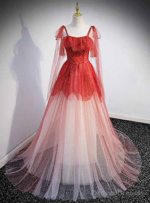 Tulle Sequins Straps Beading Prom Dress Main image