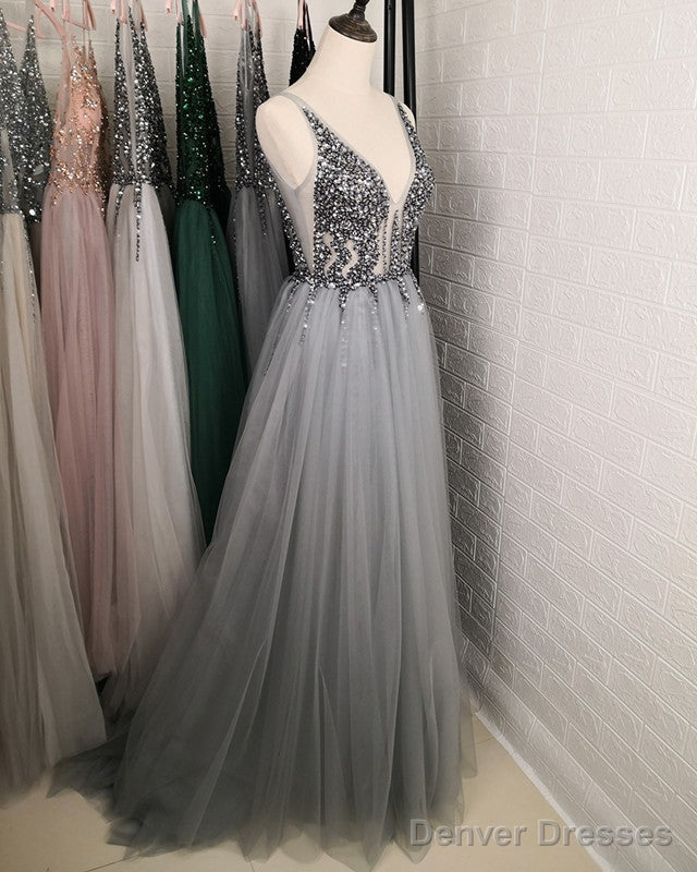 Tulle Split Dresses Crystal Beaded V Neck Main image