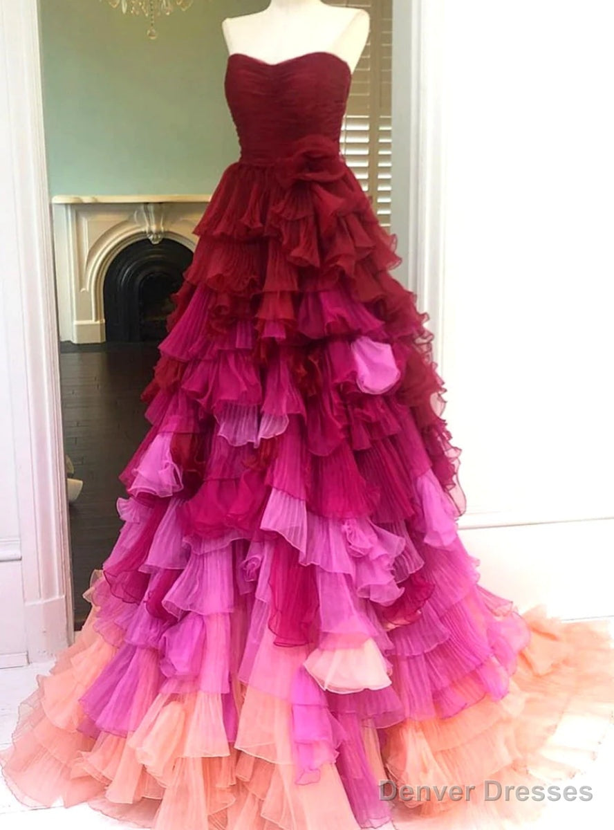 Tulle Strapless Tiers Pleats Prom Dress Main image