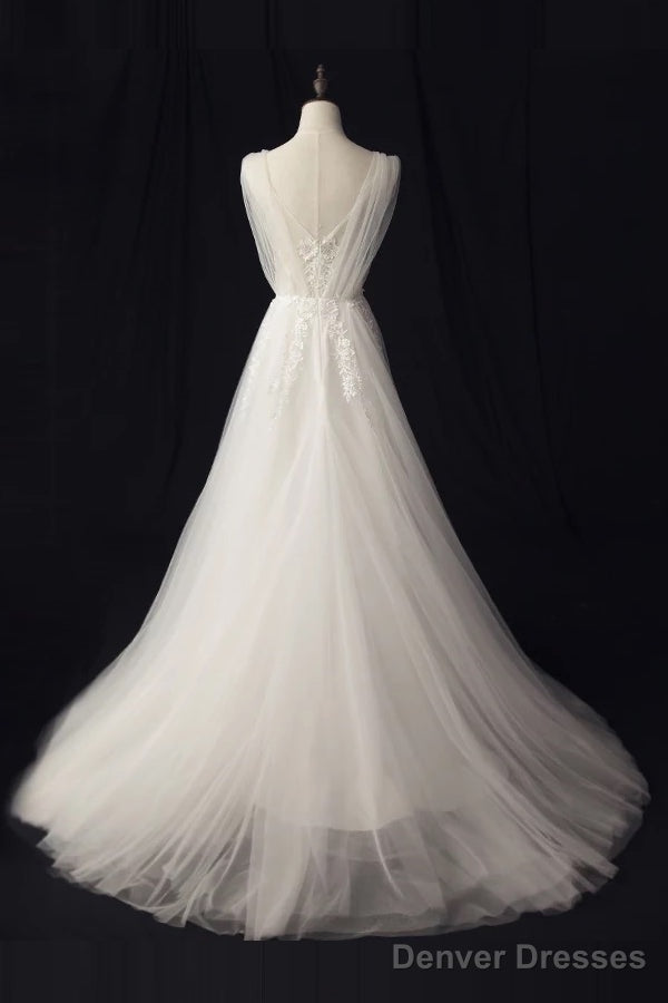Tulle Sweep Train Appliques Lace Wedding Dresses Secondary image