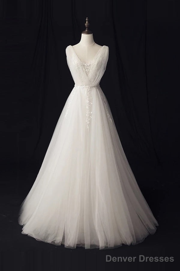 Tulle Sweep Train Appliques Lace Wedding Dresses Main image