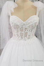 Tulle Sweetheart Lace-Up A-Line Long Wedding Dress