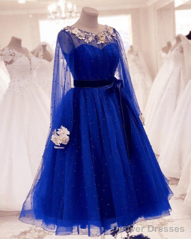 Tulle Tea Length Evening Dress Long Sleeves Embroidery Beaded Main image