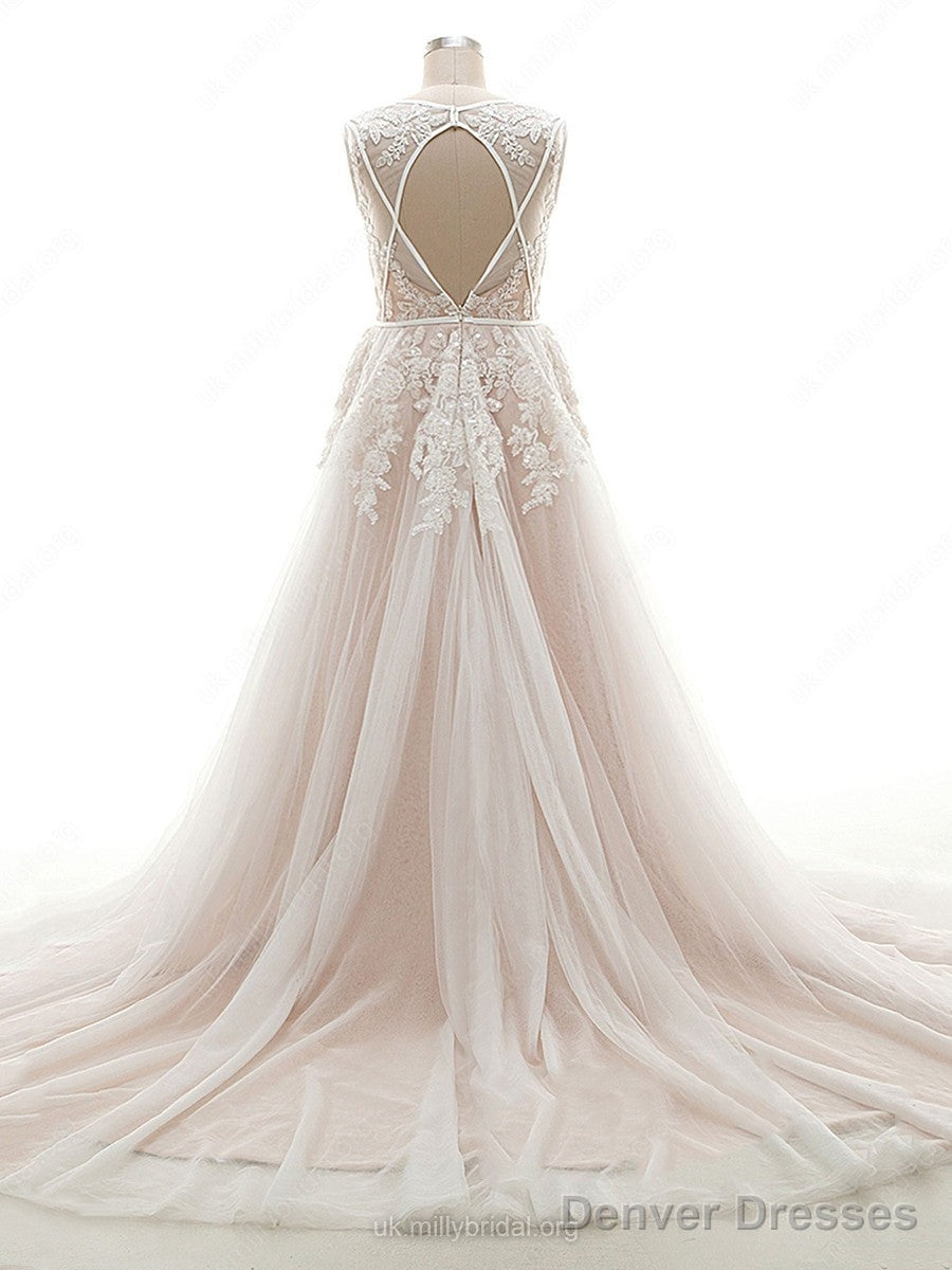 Tulle V-Neck Appliques Lace Wedding Dresses Secondary image