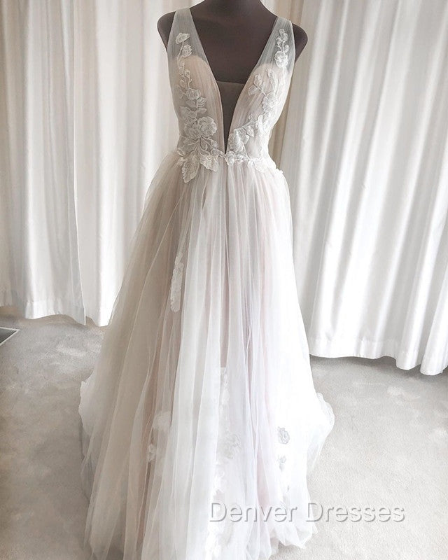 Tulle Wedding Dress Plunge Neck Appliques Secondary image