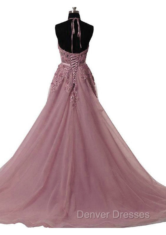 Tulle Wisteria Prom Dress A-Line/Princess Scoop Neck Court Train With Appliqued Secondary image