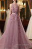 Tulle Wisteria Prom Dress A-Line/Princess Scoop Neck Court Train With Appliqued