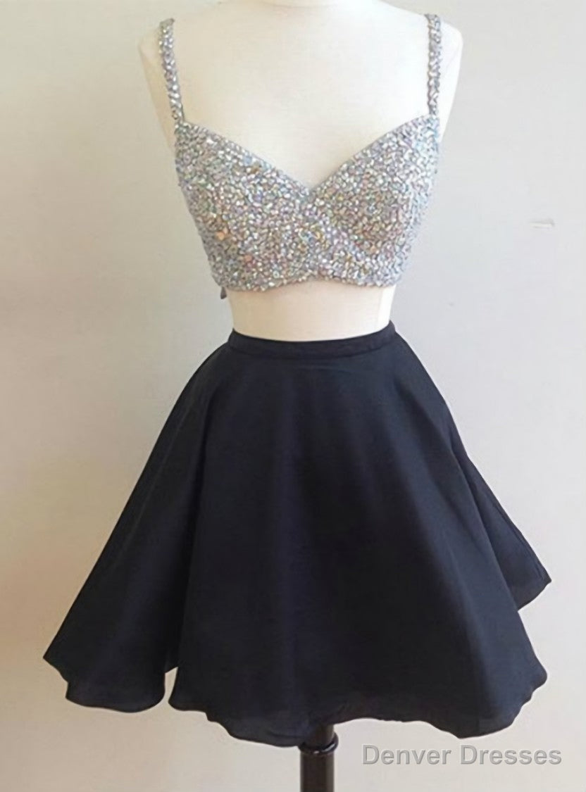 Two-piece A-line Appliqued Spaghetti Strap Bare Homecoming Dress Main image