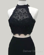 Two Piece Black Homecoming Dress Lace Crop Top