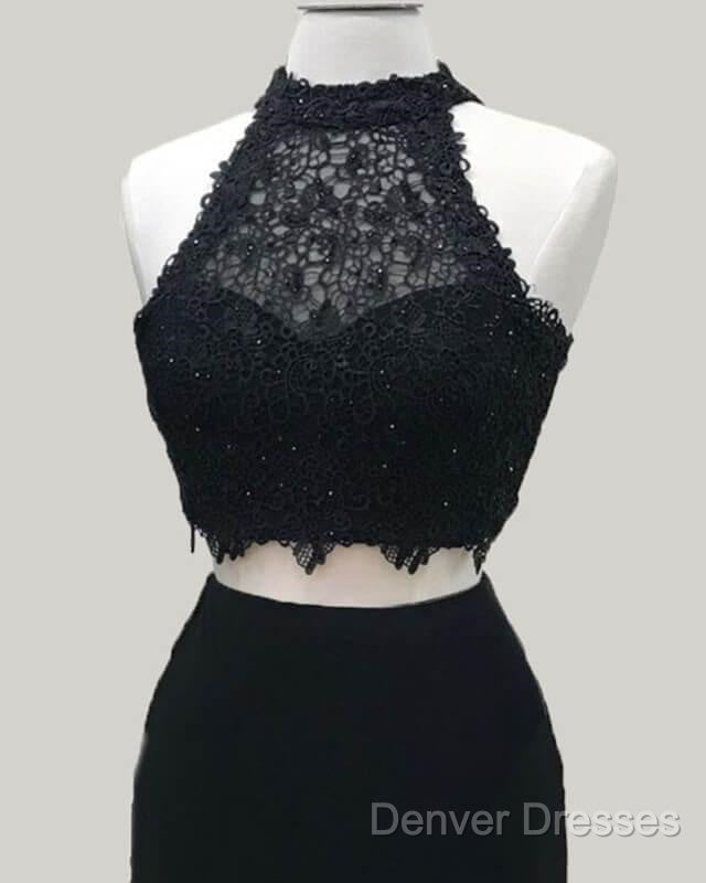 Two Piece Black Homecoming Dress Lace Crop Top