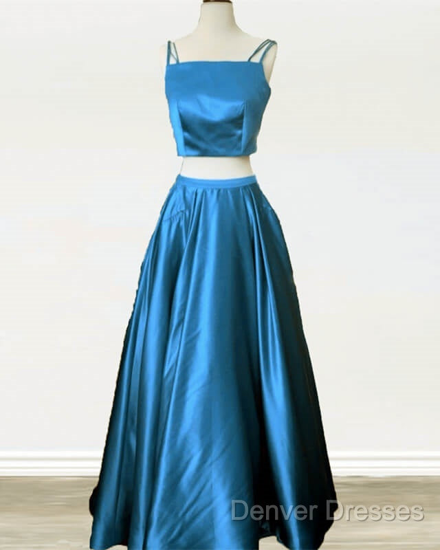 Two Piece Green Satin Prom Dress With Straps Secondary image