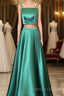 Two Piece Green Satin Prom Dress With Straps