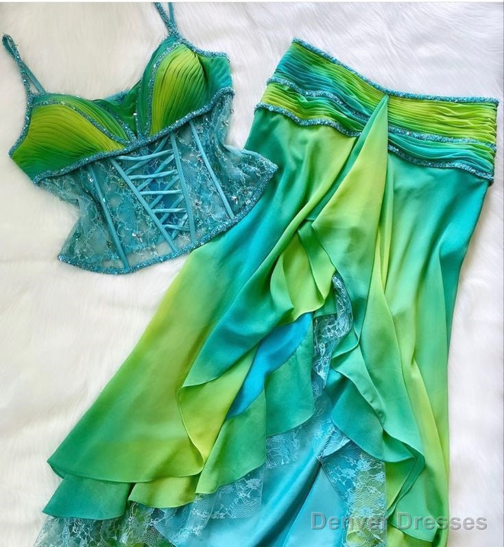 Two Piece Prom Dresses, Unique Ombre Evening Dresses Secondary image