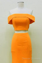 Two Piece Orange Prom Dress Mermaid Off Shoulder