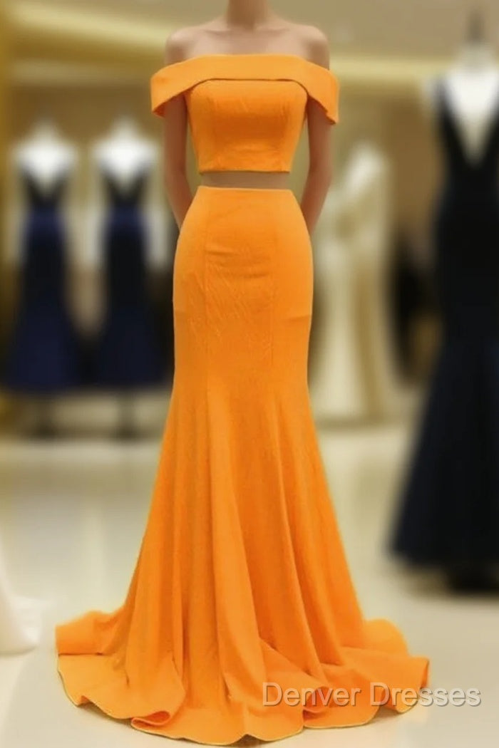 Two Piece Orange Prom Dress Mermaid Off Shoulder Main image