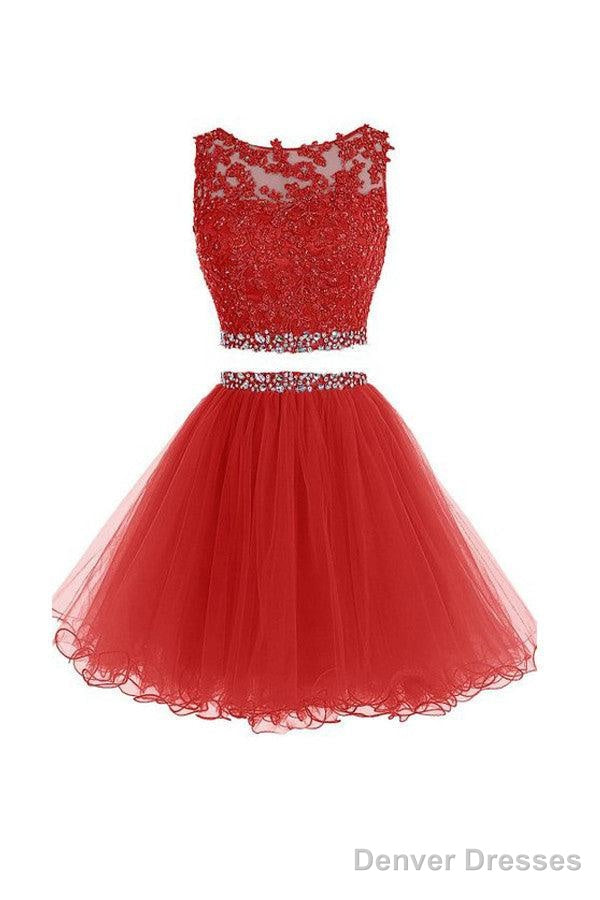 Two Piece Red Homecoming Dress Short Prom Dress With Beading Main image