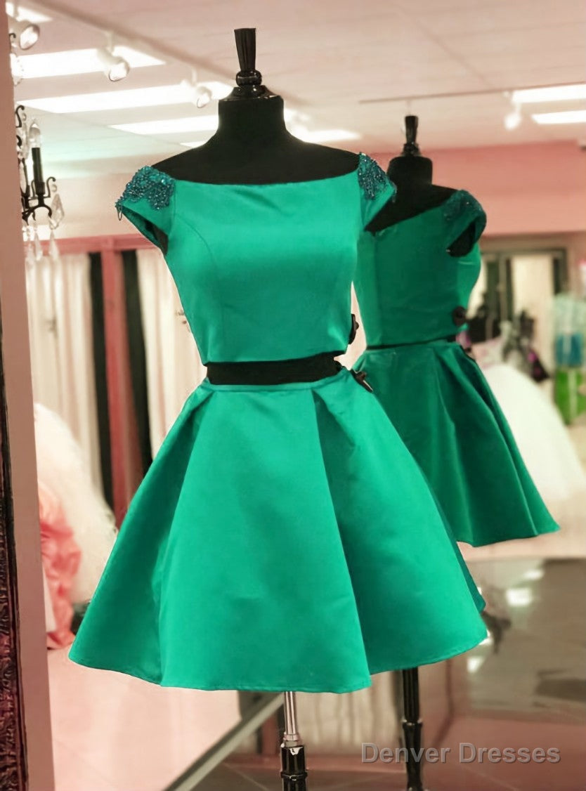 Two Piece Satin Cap Sleeves Homecoming Dress With Beading Main image
