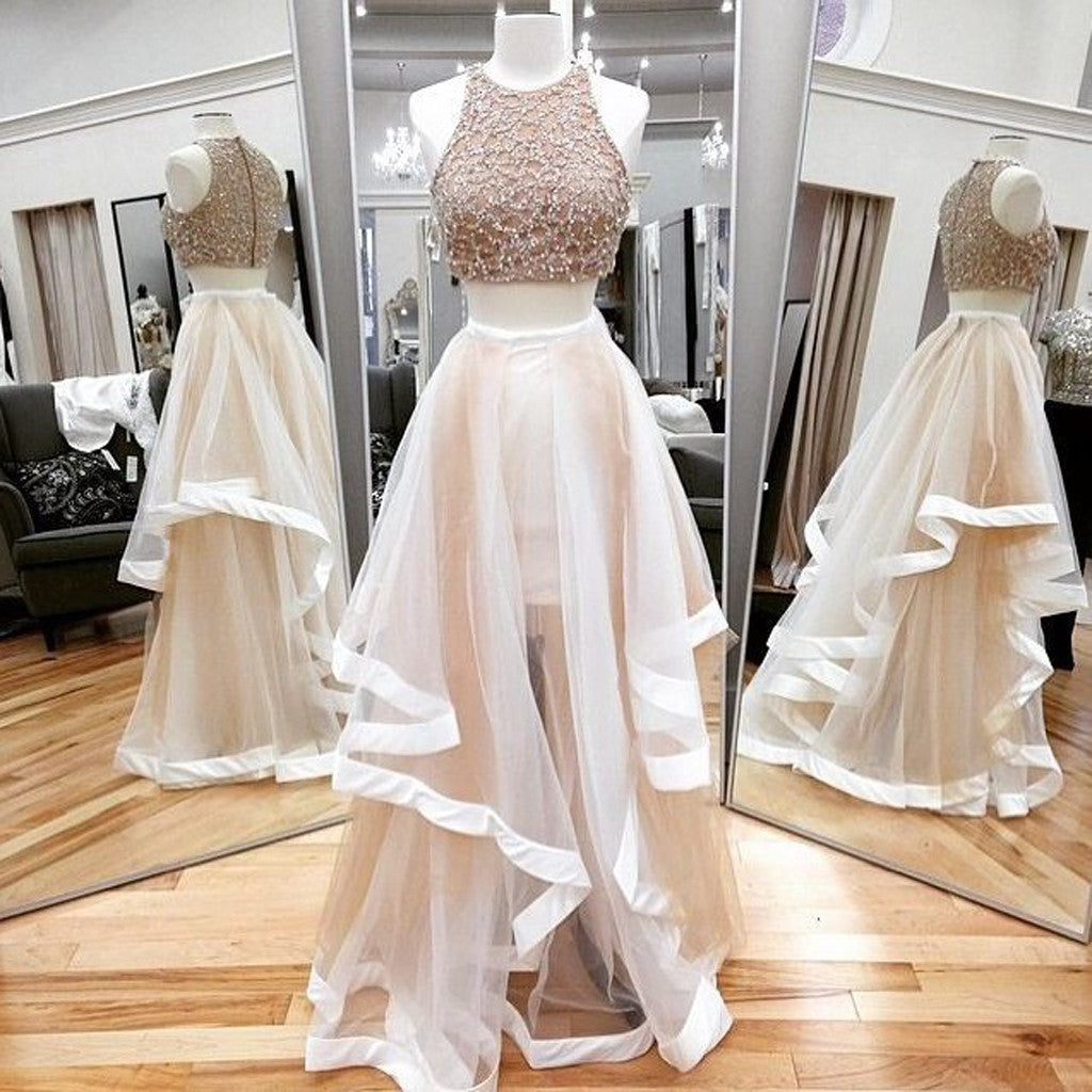 Two Pieces Beaded Unique Light Pink Charming Vintage Formal Evening Prom Dresses Secondary image
