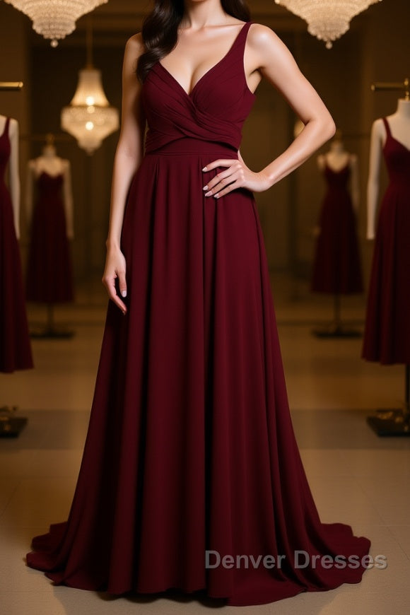 Two Pieces Burgundy Long Prom Dress, Dark Wine Red 2 Pieces Long Formal Bridesmaid Dress