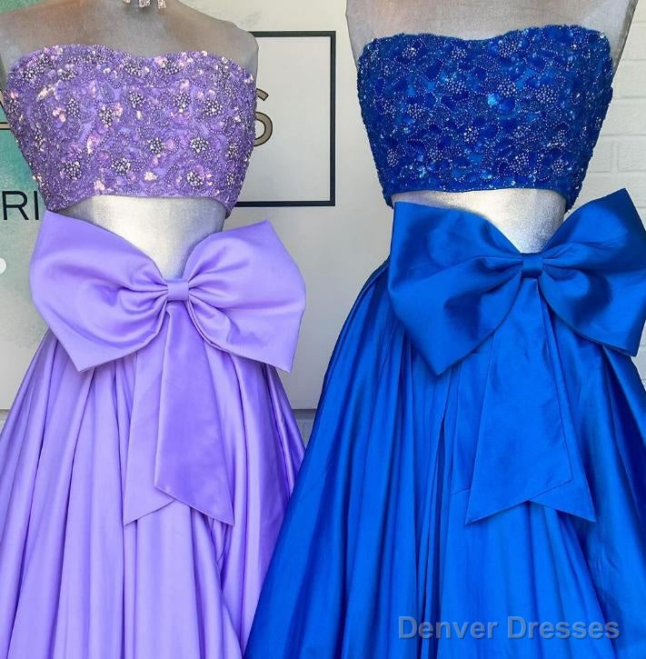 Two Pieces Long Prom Dress with Beaded Top and Bow Secondary image