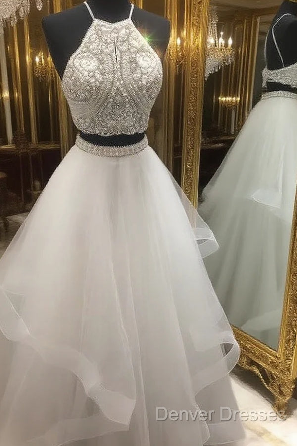 Two Pieces Prom Dress Long With Beading,Prom Dress,Pageant Dress Main image