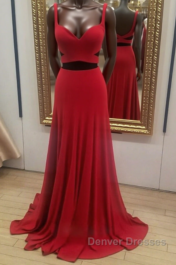 Two Pieces Red Long Prom Dress, 2 Pieces Red Long Formal Evening Dress Main image