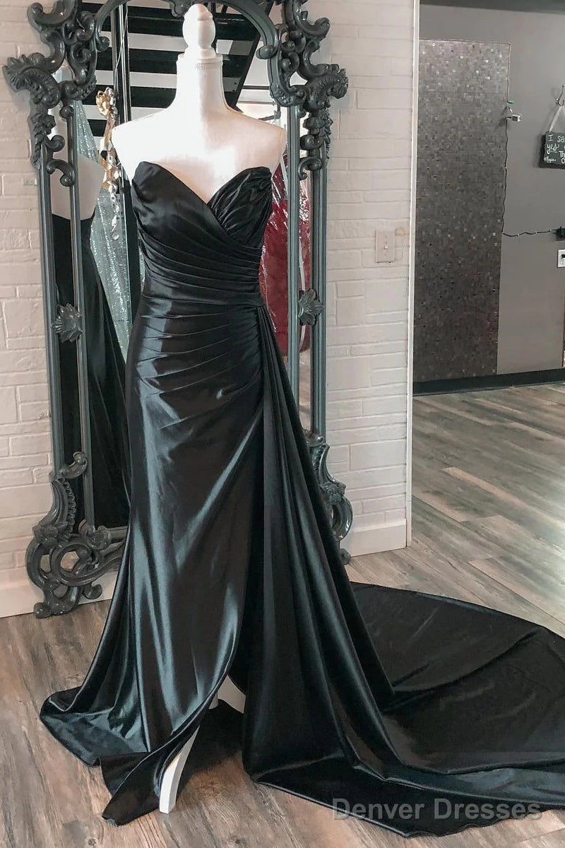 Uk Black Satin Wedding Guest Dress Mermaid Long Prom Dresses Sweetheart