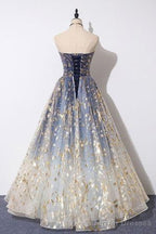 Unique A Line Strapless Ombre Long Prom Dress Stunning Party Dresses