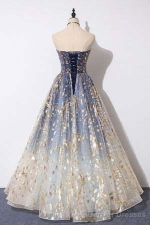 Unique A Line Strapless Ombre Long Prom Dress Stunning Party Dresses