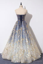 Unique A Line Strapless Ombre Long Prom Dress Stunning Party Dresses