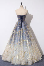 Unique A Line Strapless Ombre Long Prom Dress Stunning Party Dress