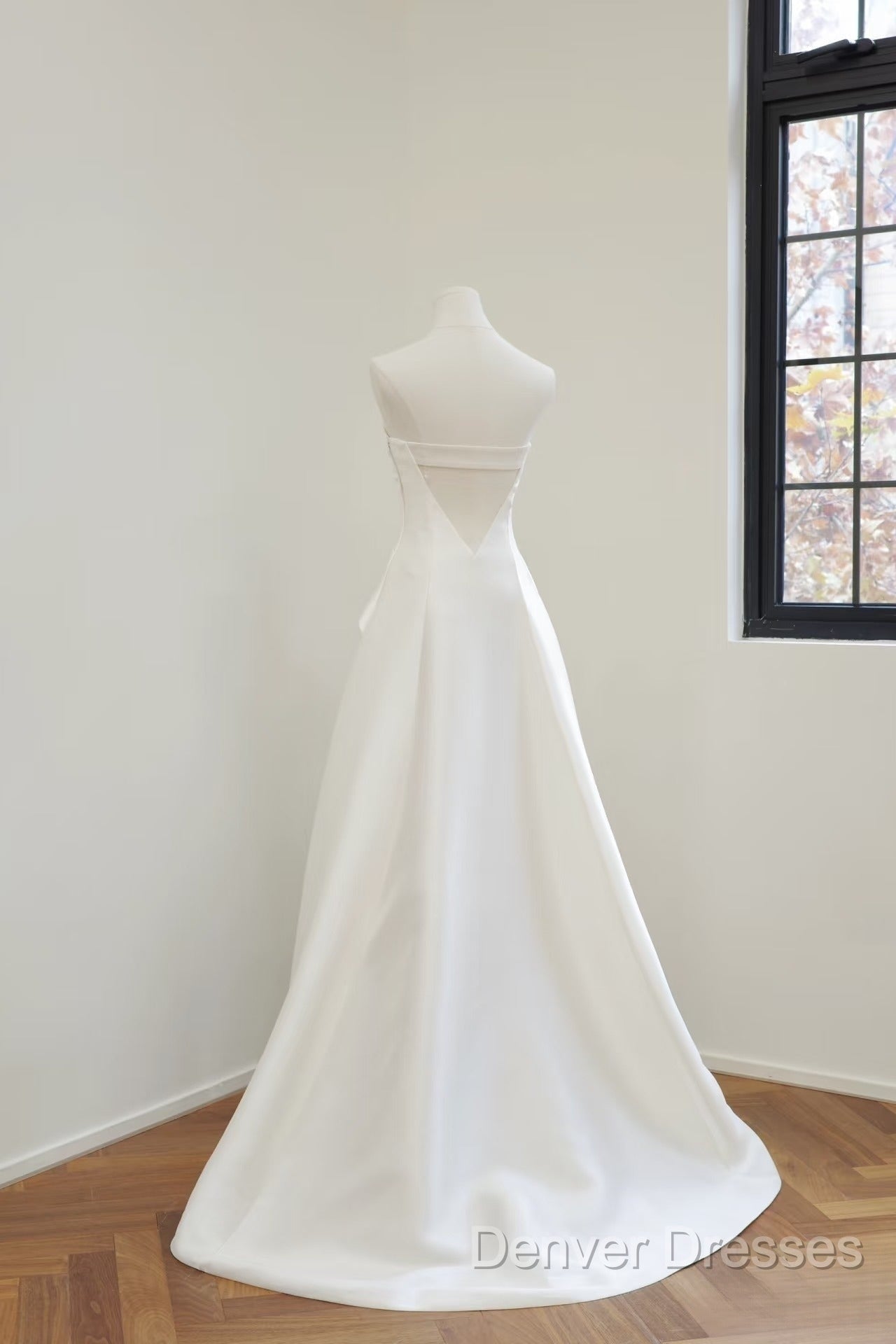 Unique A Line Strapless Satin White Wedding Dress Brides Dress Secondary image