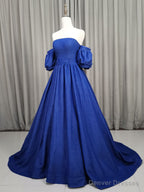 Unique Aline Blue Long Prom Dresses, Blue Long Formal Graduation Dresses