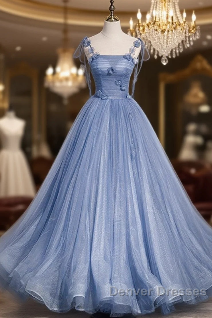 Unique And Elegant Sky Blue Decal Thin Shoulder Strap Off The Shoulder Ball Dress Sky Blue A-Shaped/Princess Bow Sleeveless Backless Lace Up And Floor Length Style Main image