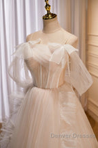Unique And Noble Ivory Sleeveless Off Shoulder Ball Dress Ivory Sheer Thin Shoulder Strap With Backless Strap Prom Dress